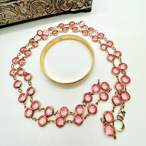 Vintage Monet XL Bracelet & Pink Bezel Necklace - Picture 13 of 13
